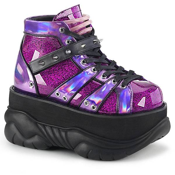 Demonia Men's Neptune-100 Platform Shoes - Purple Glitter/Hologram D6097-21US Clearance